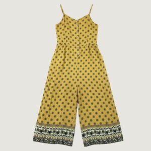 Hem & Thread Floral Wide Leg Jumpsuit Womens S Yellow Boho Button Front Pockets